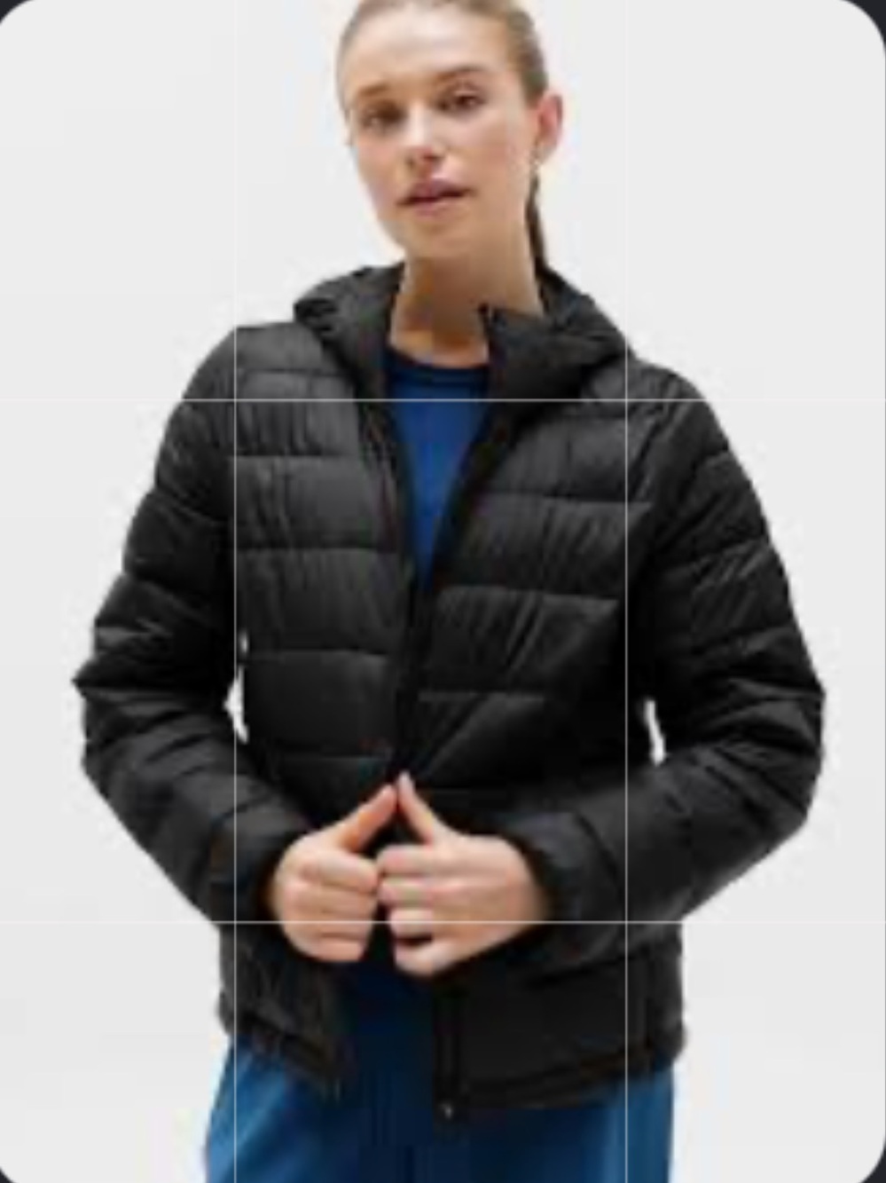 Athleta Aire Puffer Jacket in Black #413704 Lightweight Hooded Women Size Medium